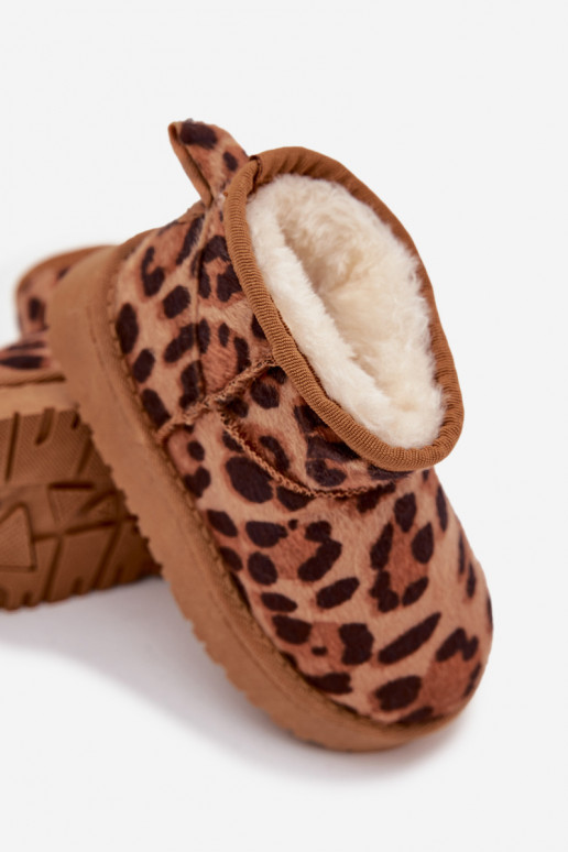 sniego batai Vaikiški  pašiltinti su kailiuku viduje su leopardo kailio raštais rudos spalvos Mireya sniego batai Vaikiški  pašiltinti su kailiuku viduje su leopardo kailio raštais rudos spalvos Mireya