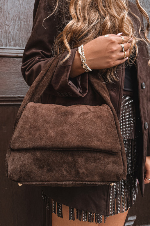 Skórzana Zamszowa Rankinė Czekoladowa Monelle