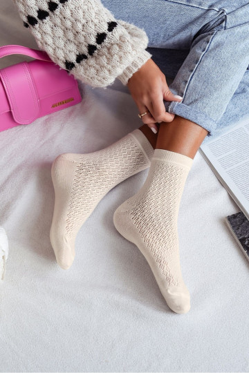 Kojinės  su aužūro elementais dramblio kaulo spalvos