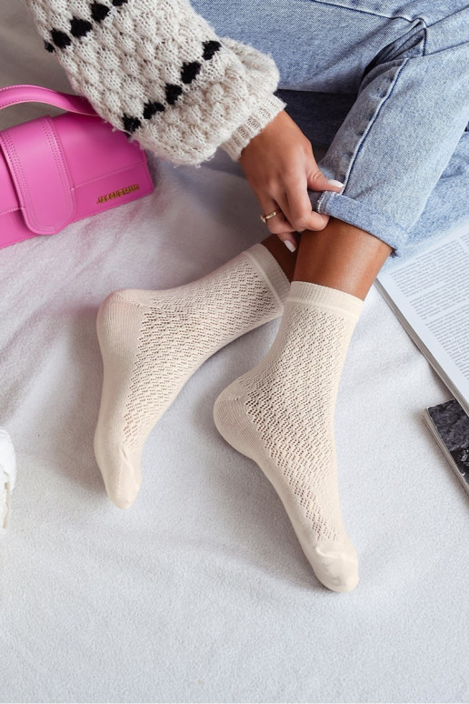 Kojinės  su aužūro elementais dramblio kaulo spalvos