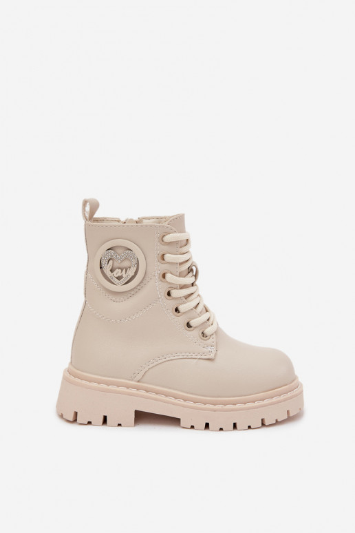 Aulinukai Vaikiški pašiltinti su kailiuku viduje su ornamentais LOVE smėlio spalvos Rosaira Aulinukai Vaikiški pašiltinti su kailiuku viduje su ornamentais LOVE smėlio spalvos Rosaira