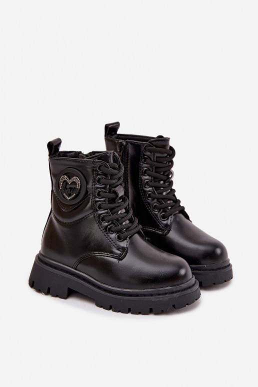 Aulinukai Vaikiški pašiltinti su kailiuku viduje su ornamentais LOVE Juodos spalvos Rosaira Aulinukai Vaikiški pašiltinti su kailiuku viduje su ornamentais LOVE Juodos spalvos Rosaira