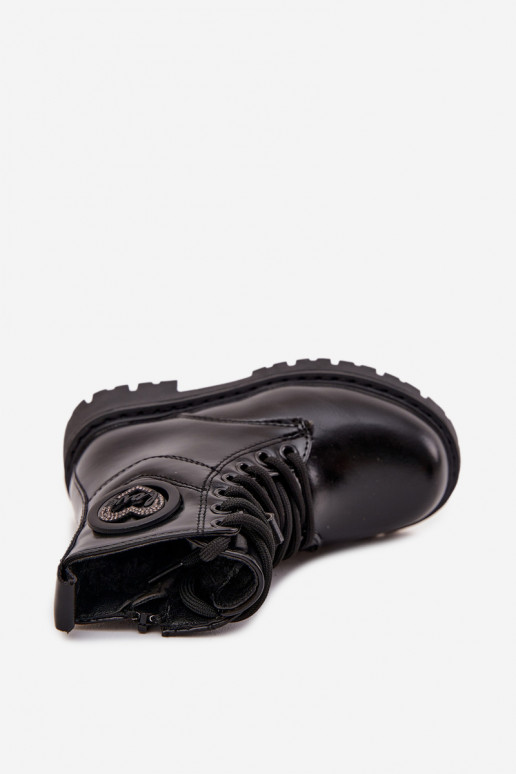 Aulinukai Vaikiški pašiltinti su kailiuku viduje su ornamentais LOVE Juodos spalvos Rosaira Aulinukai Vaikiški pašiltinti su kailiuku viduje su ornamentais LOVE Juodos spalvos Rosaira