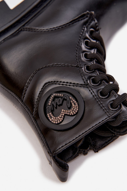 Aulinukai Vaikiški pašiltinti su kailiuku viduje su ornamentais LOVE Juodos spalvos Rosaira Aulinukai Vaikiški pašiltinti su kailiuku viduje su ornamentais LOVE Juodos spalvos Rosaira