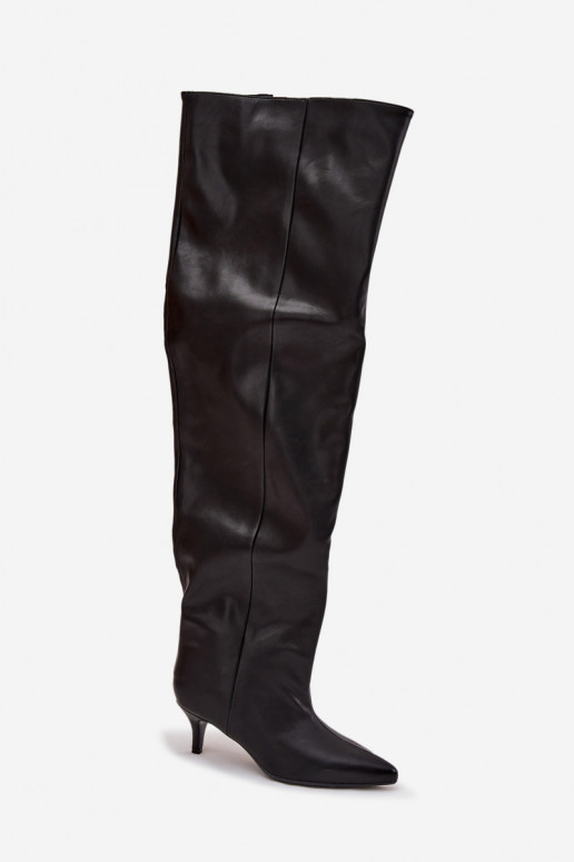 Įsispiriami moteriški ilgaauliai batai su plonais kulniukais juodos spalvos Ysolienne Įsispiriami moteriški ilgaauliai batai su plonais kulniukais juodos spalvos Ysolienne