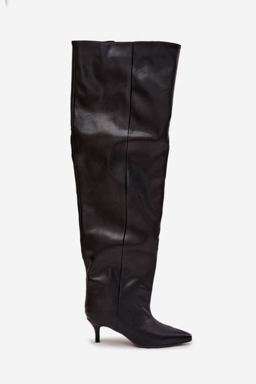 Įsispiriami moteriški ilgaauliai batai su plonais kulniukais juodos spalvos Ysolienne Įsispiriami moteriški ilgaauliai batai su plonais kulniukais juodos spalvos Ysolienne