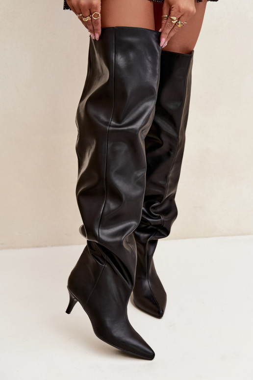 Įsispiriami moteriški ilgaauliai batai su plonais kulniukais juodos spalvos Ysolienne Įsispiriami moteriški ilgaauliai batai su plonais kulniukais juodos spalvos Ysolienne