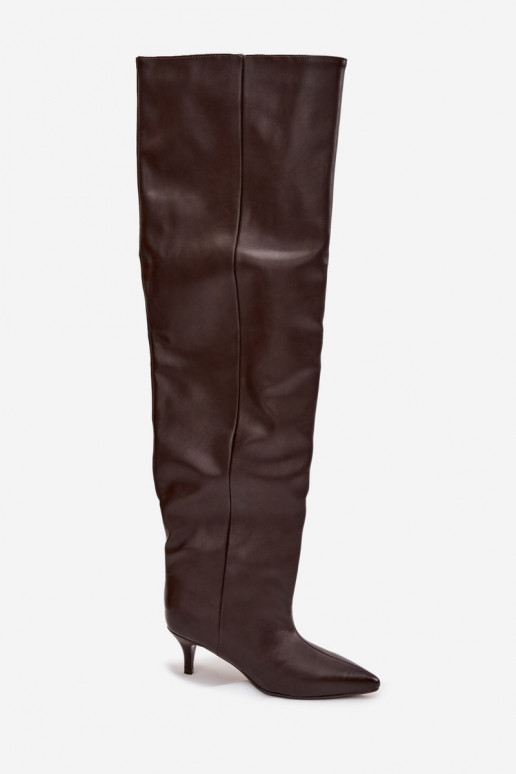 Įsispiriami moteriški ilgaauliai batai su plonais kulniukais šokolado spalvos Ysolienne Įsispiriami moteriški ilgaauliai batai su plonais kulniukais šokolado spalvos Ysolienne