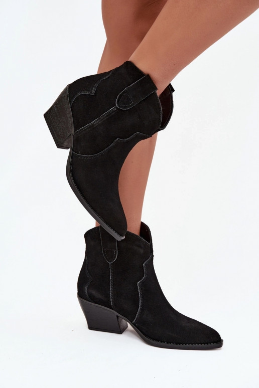 Įspiriami kaubojiško stiliaus moteriški aulinukai iš natūralios zomšos Beretta juodos spalvos