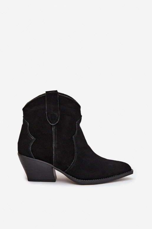 Įspiriami kaubojiško stiliaus moteriški aulinukai iš natūralios zomšos Beretta juodos spalvos