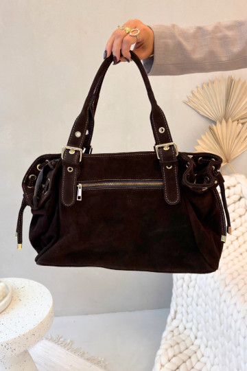 Skórzana Zamszowa Rankinė Czekoladowa Ovelia