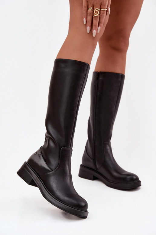   Šilti ilgaauliai batai  A7164-01 Juodos spalvos