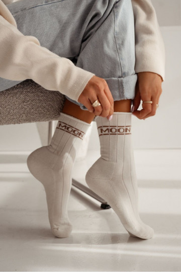 Kojinės  Półfrotte UNIQUE be atnaro MOON dramblio kaulo spalvos