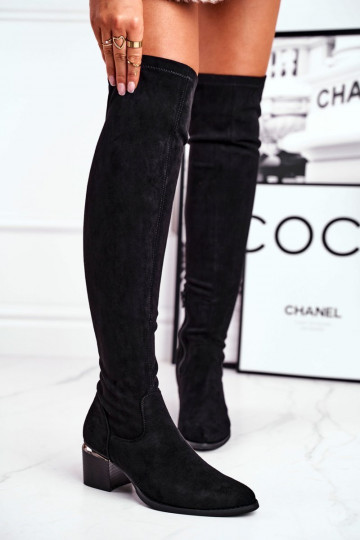 Ilgaauliai batai iki kelių  iš eko zomšos juodos spalvos Can't Stop 2