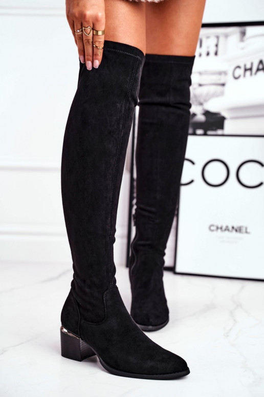 Ilgaauliai batai iki kelių  iš eko zomšos juodos spalvos Can't Stop