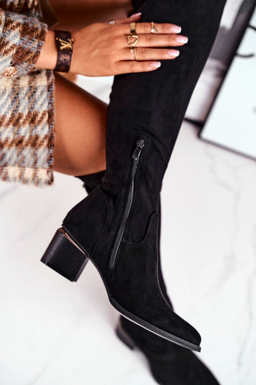 Ilgaauliai batai iki kelių  iš eko zomšos juodos spalvos Can't Stop