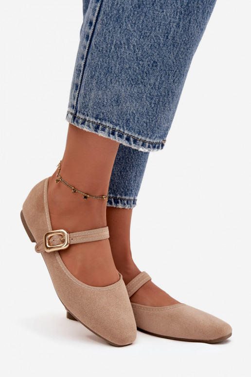 Balerinos su dirželiais I Złotą su sagtimis iš eko zomšosowe smėlio spalvos Adelora