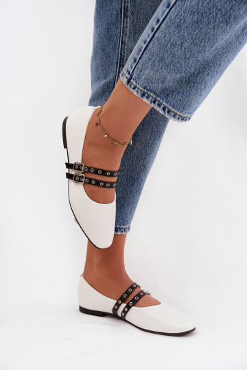 Balerinos  su juostelėmis baltos spalvos Deliora