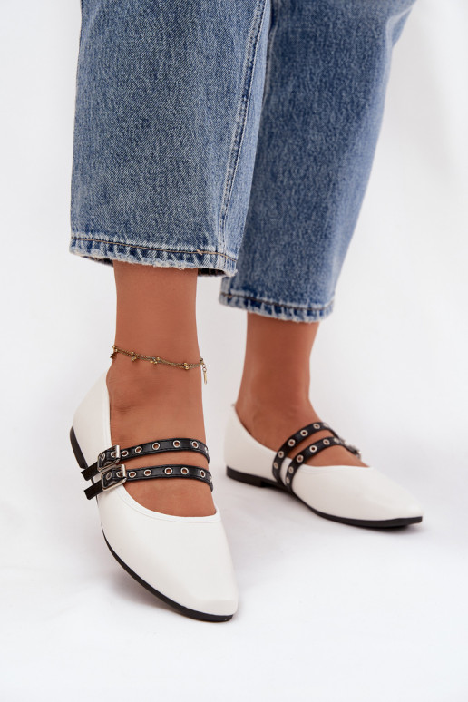 Balerinos  su juostelėmis baltos spalvos Deliora