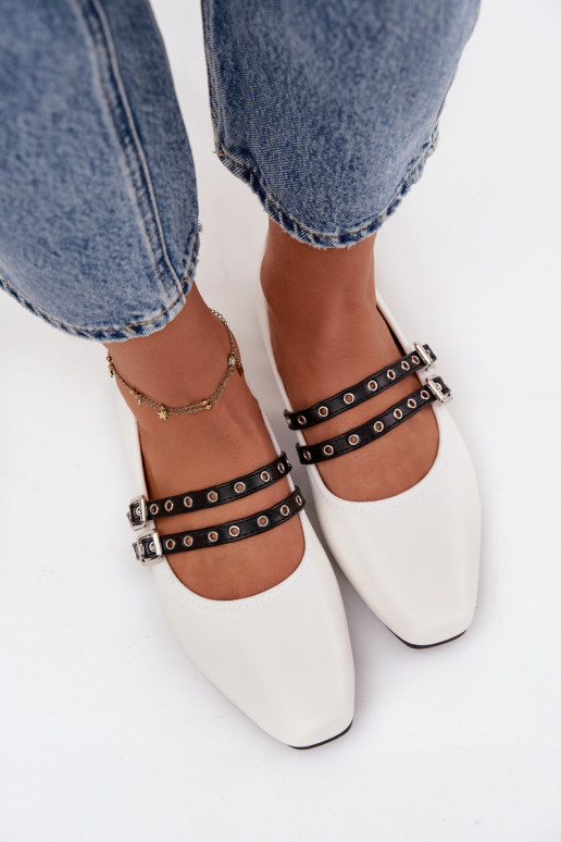 Balerinos  su juostelėmis baltos spalvos Deliora