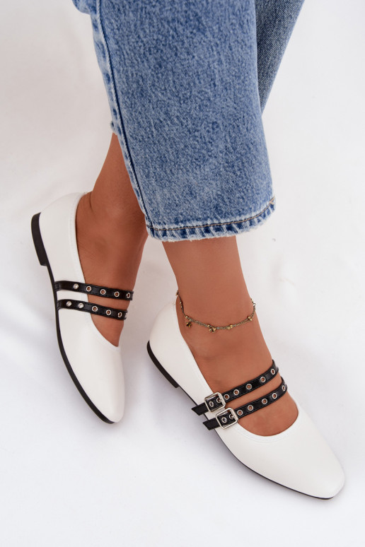 Balerinos  su juostelėmis baltos spalvos Deliora