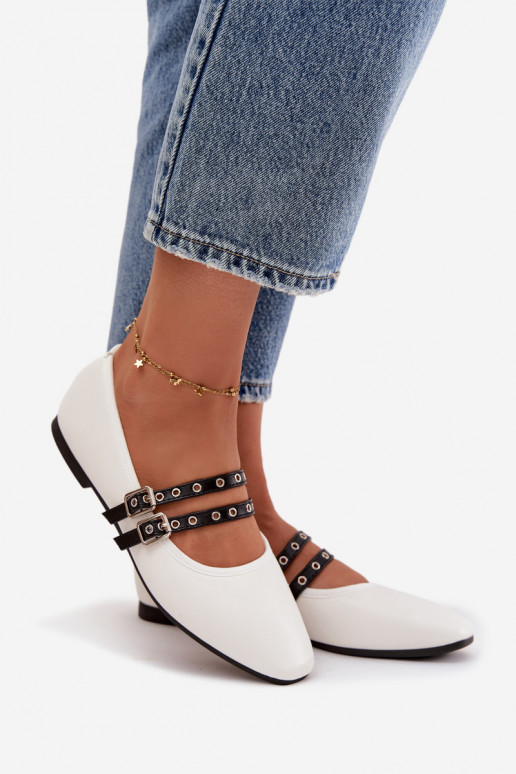 Balerinos  su juostelėmis baltos spalvos Deliora