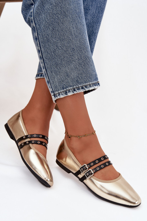 Balerinos  su juostelėmis aukso spalvos Deliora