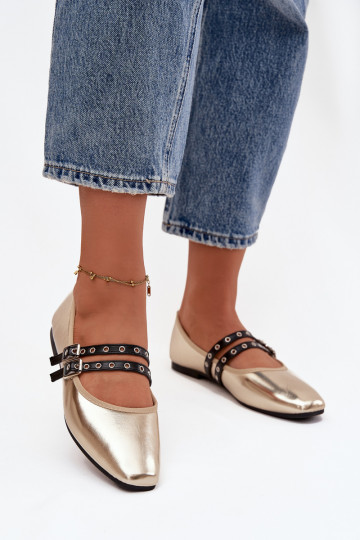 Balerinos  su juostelėmis aukso spalvos Deliora 2
