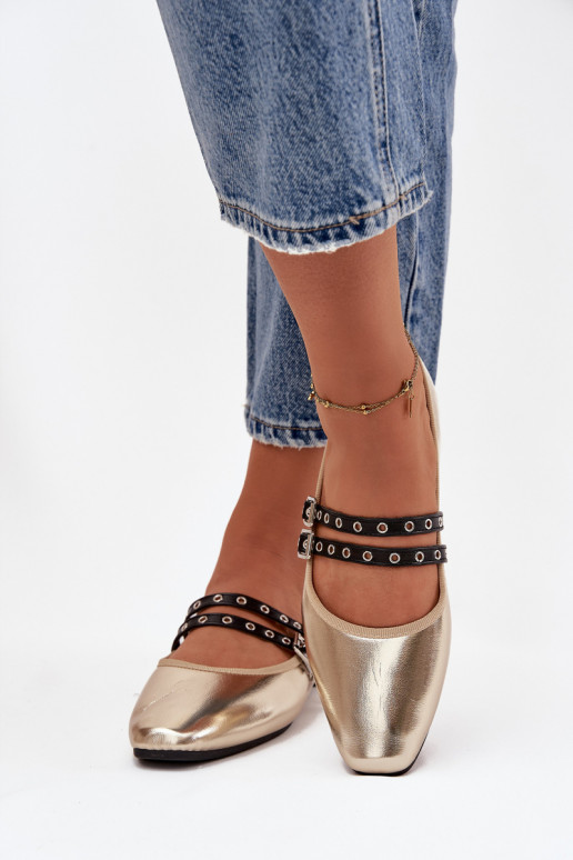 Balerinos  su juostelėmis aukso spalvos Deliora