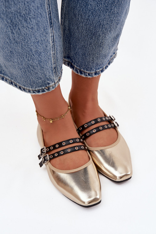Balerinos  su juostelėmis aukso spalvos Deliora