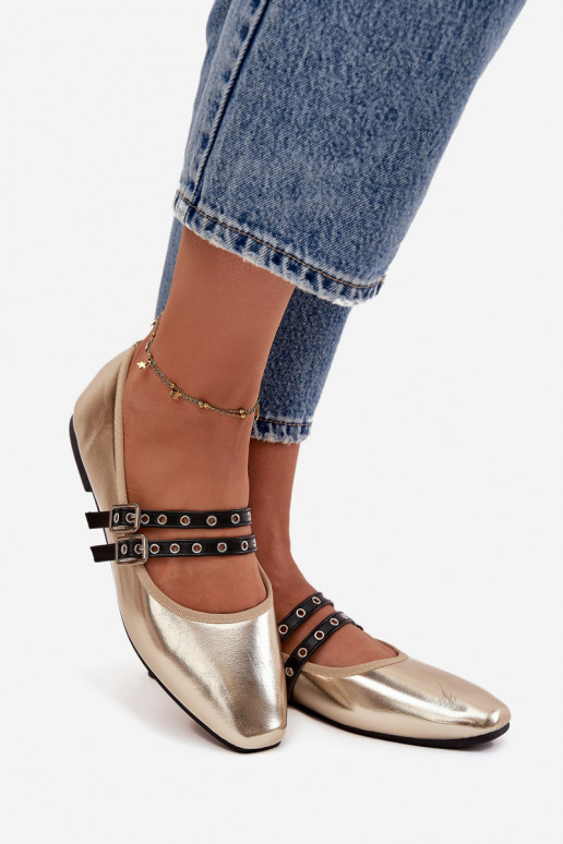 Balerinos  su juostelėmis aukso spalvos Deliora