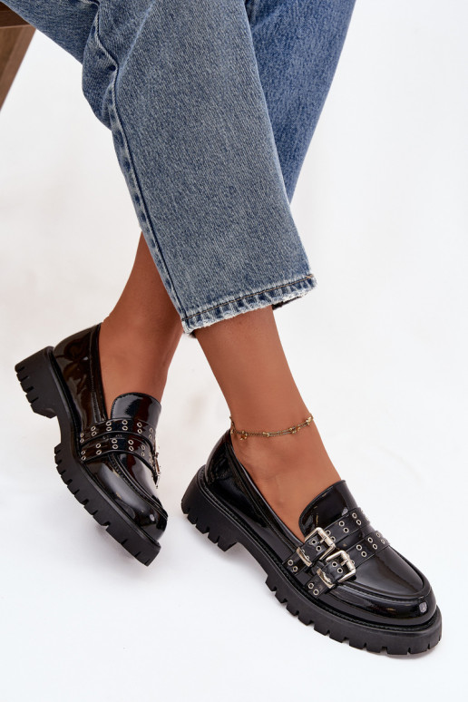 moteriški mokasinai su lako efektu su juostelėmis I sidabro spalvosmi su sagtimismi Juodos spalvos Gabrisse