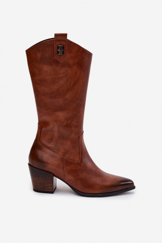   ilgaauliai batai kaubojiško stiliaus su kulniukais pašiltinti Zazoo 70155 rudos spalvos