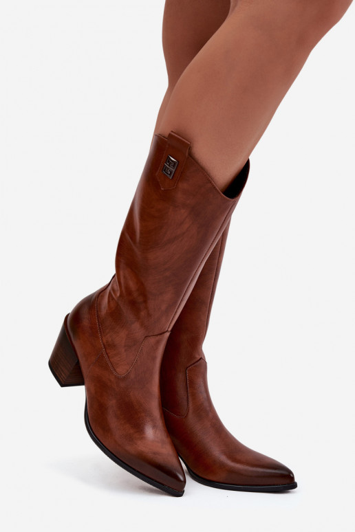   ilgaauliai batai kaubojiško stiliaus su kulniukais pašiltinti Zazoo 70155 rudos spalvos