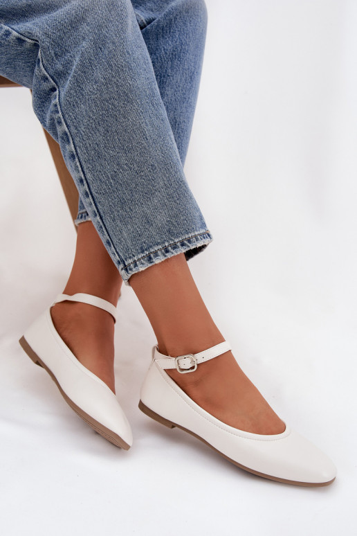 Balerinos  su dirželiais I su sagtimis baltos spalvos Janelor