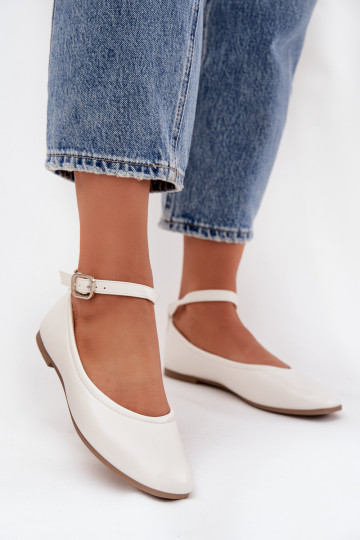 Balerinos  su dirželiais I su sagtimis baltos spalvos Janelor 2