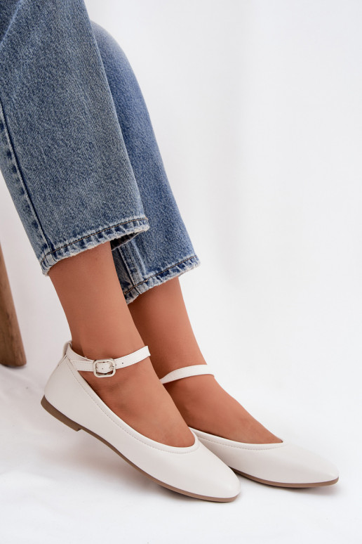 Balerinos  su dirželiais I su sagtimis baltos spalvos Janelor