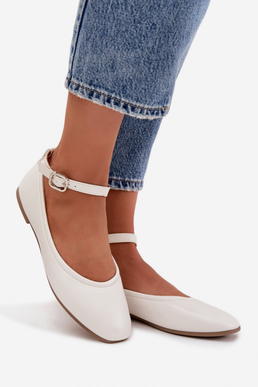 Balerinos  su dirželiais I su sagtimis baltos spalvos Janelor