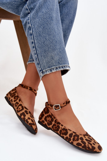 Balerinos  su dirželiais I su sagtimis su leopardo kailio raštais Janelor