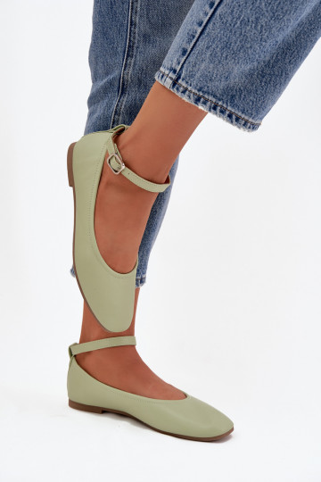 Balerinos  su dirželiais I su sagtimis žalios spalvos Janelor