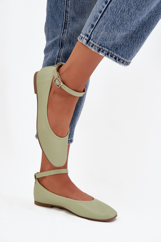 Balerinos  su dirželiais I su sagtimis žalios spalvos Janelor