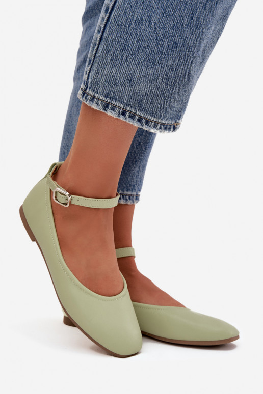 Balerinos  su dirželiais I su sagtimis žalios spalvos Janelor