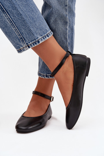 Balerinos  su dirželiais I su sagtimis Juodos spalvos Janelor 2