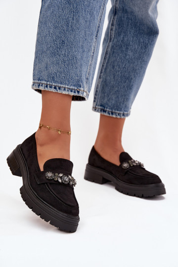 moteriški mokasinai su spindinčiomis akutėmis iš eko zomšosowe Juodos spalvos Lavisse