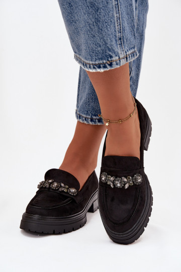 moteriški mokasinai su spindinčiomis akutėmis iš eko zomšosowe Juodos spalvos Lavisse 2