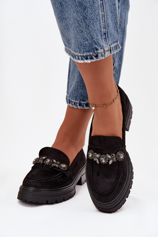 moteriški mokasinai su spindinčiomis akutėmis iš eko zomšosowe Juodos spalvos Lavisse