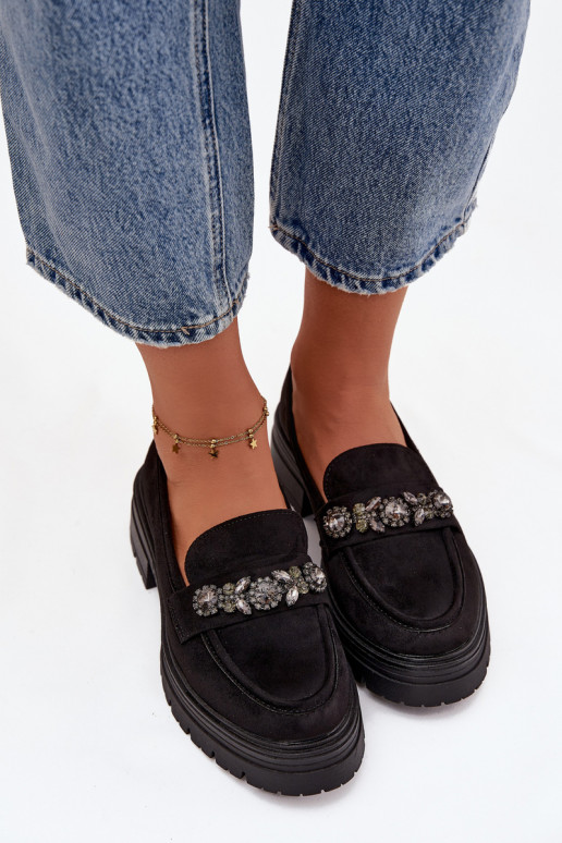 moteriški mokasinai su spindinčiomis akutėmis iš eko zomšosowe Juodos spalvos Lavisse