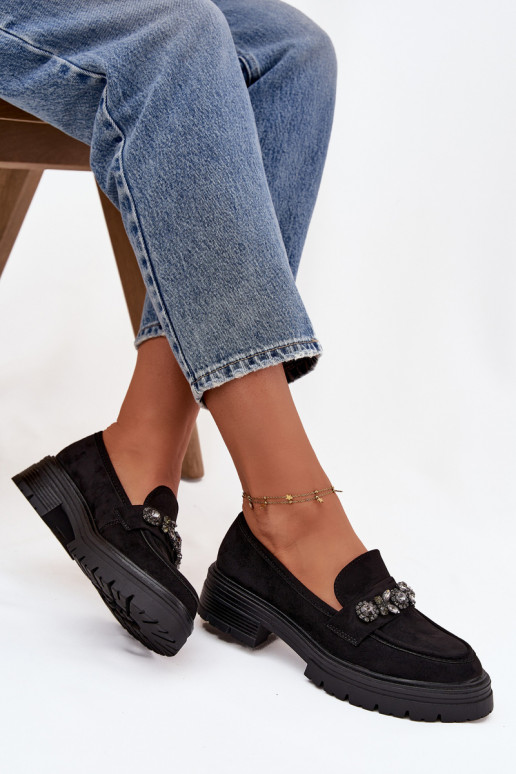 moteriški mokasinai su spindinčiomis akutėmis iš eko zomšosowe Juodos spalvos Lavisse