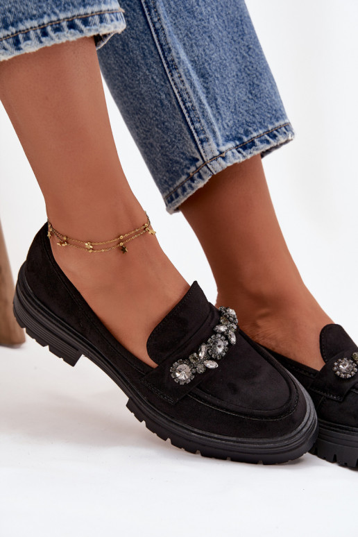 moteriški mokasinai su spindinčiomis akutėmis iš eko zomšosowe Juodos spalvos Lavisse