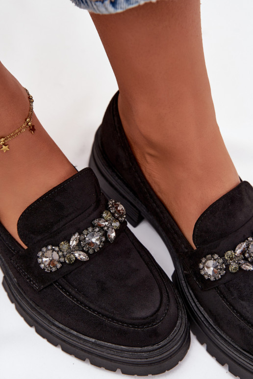 moteriški mokasinai su spindinčiomis akutėmis iš eko zomšosowe Juodos spalvos Lavisse